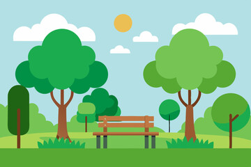 A park has trees and chairs vector illustration 