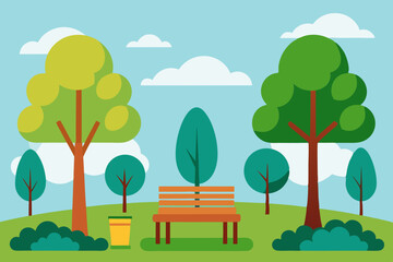 A park has trees and chairs vector illustration 