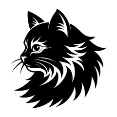 Persian cat face logo vector silhouette on white background