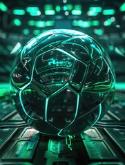 A soccer ball placed on a standard computer keyboard