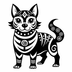 Manga dog filled with simple Japanese folk patterns vector silhouette on white background