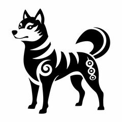 Manga dog filled with simple Japanese folk patterns vector silhouette on white background