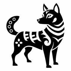 Manga dog filled with simple Japanese folk patterns vector silhouette on white background