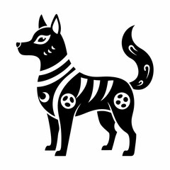 Manga dog filled with simple Japanese folk patterns vector silhouette on white background