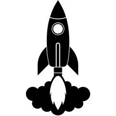 Fototapeta premium Rocket with Smoke vector silhouette on white background