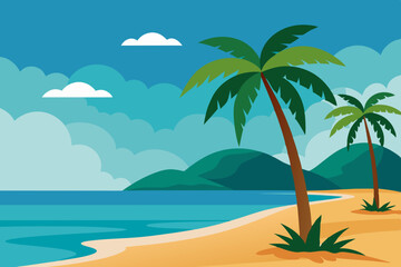 Tropical beach with palm vector illustration on white background