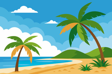 Tropical beach with palm vector illustration on white background