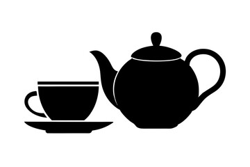 Minimalist teapot with Tea cup icon vector silhouette on white background