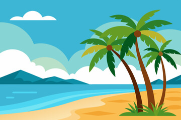 Tropical beach with palm vector illustration on white background
