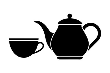 Minimalist teapot with Tea cup icon vector silhouette on white background