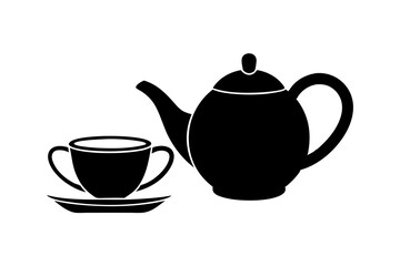 Minimalist teapot with Tea cup icon vector silhouette on white background