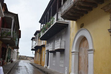 Homes in historical neighborhood of the old city in Cartagena, Colombia