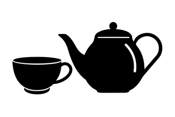 Minimalist teapot with Tea cup icon vector silhouette on white background