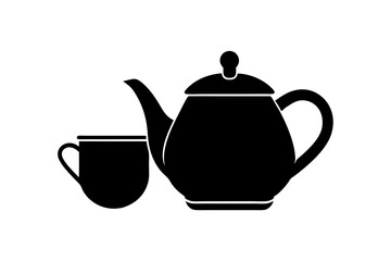 Minimalist teapot with Tea cup icon vector silhouette on white background