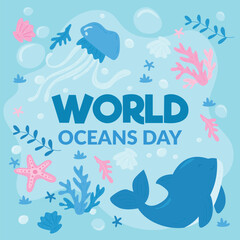 Drawing of world oceans day illustration