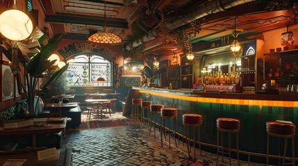 Neopunk Architecture Environment. AI generated art illustration.
