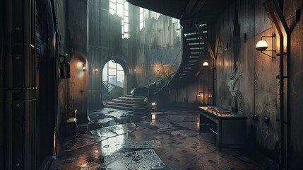Neopunk Architecture Environment. AI generated art illustration.