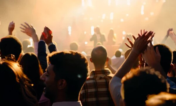 Christian worship with praise to God Ready to raise your hand at the Christian music concert,