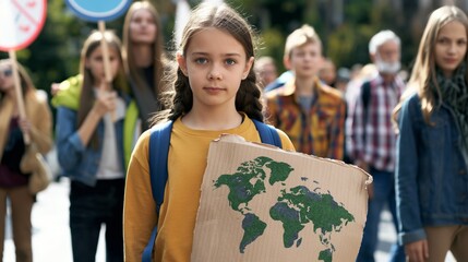 Young activists march for climate awareness, holding signs and advocating for a greener planet.