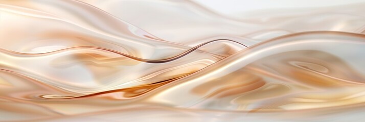 Obraz premium Fluid waves in soft golden and white shades symbolize smooth motion and elegance, embodying grace and tranquility