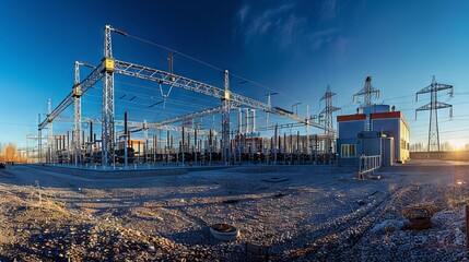 Electrical substation with power lines and towers
