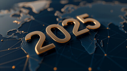 2025 year interconnected global network lines  digital nodes  global connectivity  communication...