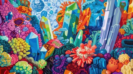 Minerals within ecosystems, sustainability themes, vibrant, Pop Art