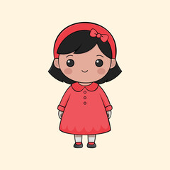 Little girl cartoon character with red dress illustration