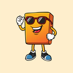 Square sugar cartoon character mascot with sunglasses retro style illustration