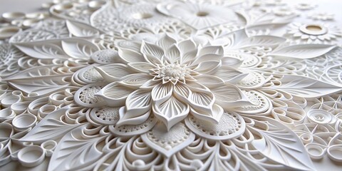 Paper Quilling Flower Mandala White Delicate Art, paper quilling, paper art, 3d art, mandala art
