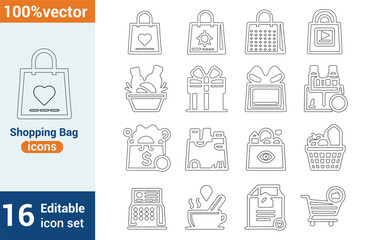 Vector Icons Associated with Shopping Bags Set of