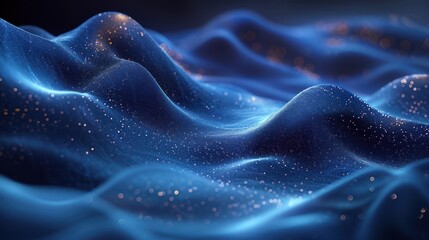 Obraz premium Abstract Blue and Gold Waves With Glimmering Particles