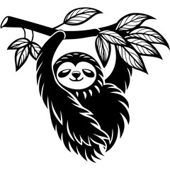 Sleepy Sloth Hanging From a Tree Branch Vector Design and illustration