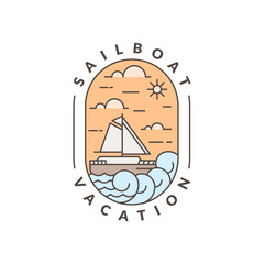 illustration of sailboat and ocean monoline or line art style