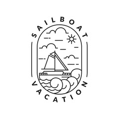 illustration of sailboat and ocean monoline or line art style
