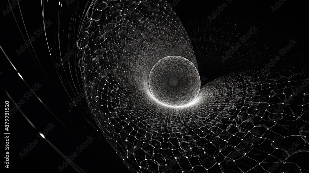 Aufkleber Abstract dark background with light fractal ornament of moody web and particles.