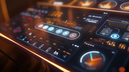 Futuristic digital control dashboard with interactive interface and advanced analytics.