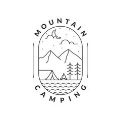 Illustration of mountan and camping monoline or line art style