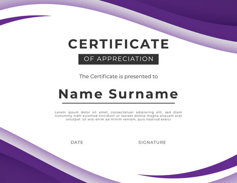 Elegant purple wavy certificate template design with white background