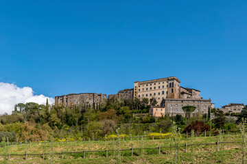 Fototapeta premium View of the historic center of Bomarzo, Viterbo, Italy, against the blue sky