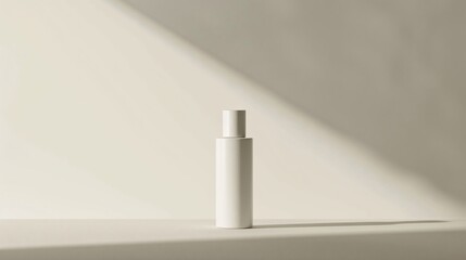 A sleek, minimalist skincare bottle standing alone on a plain, white background