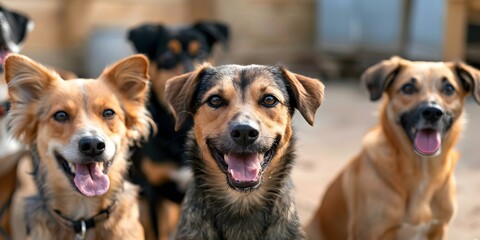 Cheerful mixedbreed dogs enjoy doggy day care at a pet center. Concept Doggy Daycare, Mixed Breed Dogs, Pet Center, Cheerful Playtime, Happy Puppies