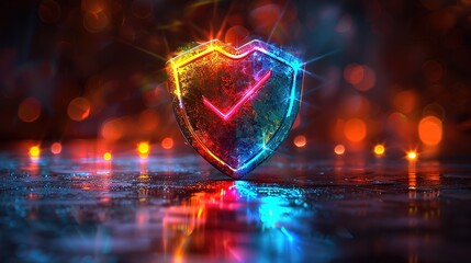 rainbow color of a shield with a checkmark on top, representing protection