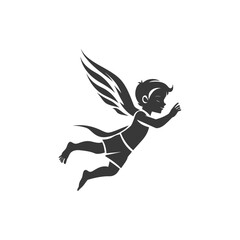 Fototapeta premium minimalist logo or symbol for flying little boy black color only