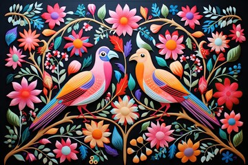 Obraz premium otomi embroidery, mexican textile, art, artisanal, craftsmanship, unique motifs, textile tradition, otomi culture, decorative art, folk