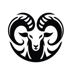 Skull with wings, Black Ram Head Silhouette Vector Flat Design