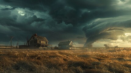 Obraz premium A calm, sunny day in Tornado Alley quickly turns dark as storm clouds gather