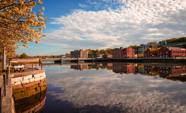 View across the Saugatuck River from Westport toward industrial buildings