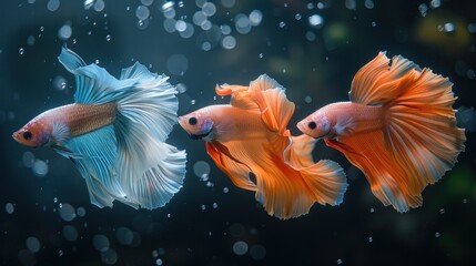 Three Betta Fish in Motion
