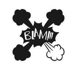 Collection of comic cartoon line bomb explosion silhouettes. Hand drawn cartoon explosion bomb effect, splash, smoke fun elements. Explosion speech bubble with text pow, boom, omg